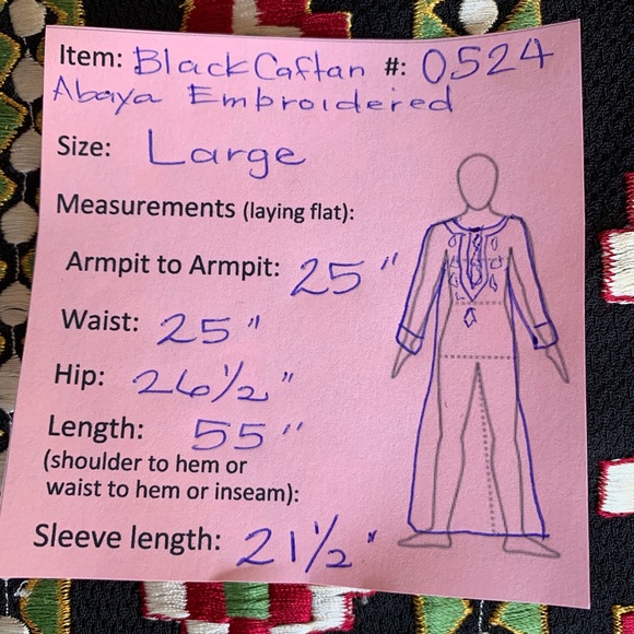 Vintage Caftan Abaya Black Embroidery size Large - Picture 7 of 8